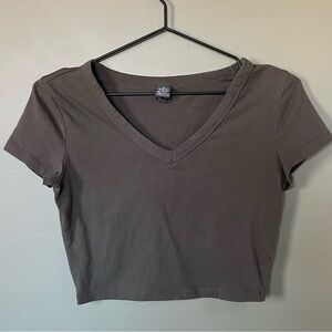 Women's V-Neck Crop Top - Dark Brown